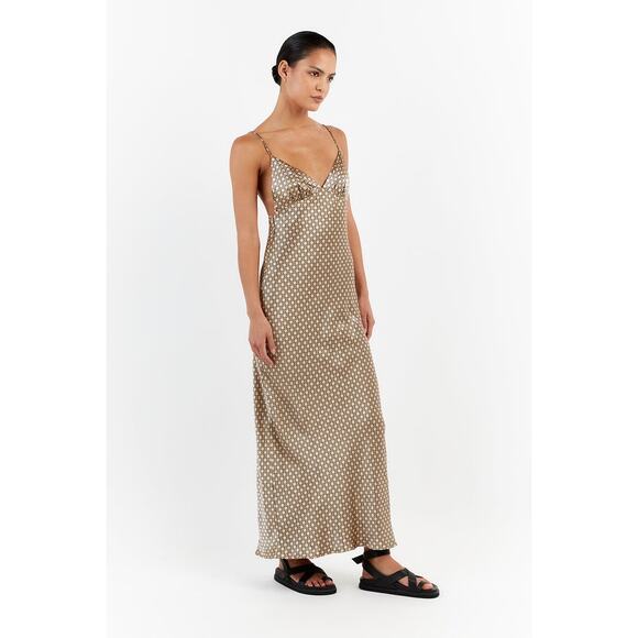 $215 DISSH Lou Swirl Gold Print Satin Maxi Dress - US 12 - Picture 4 of 9